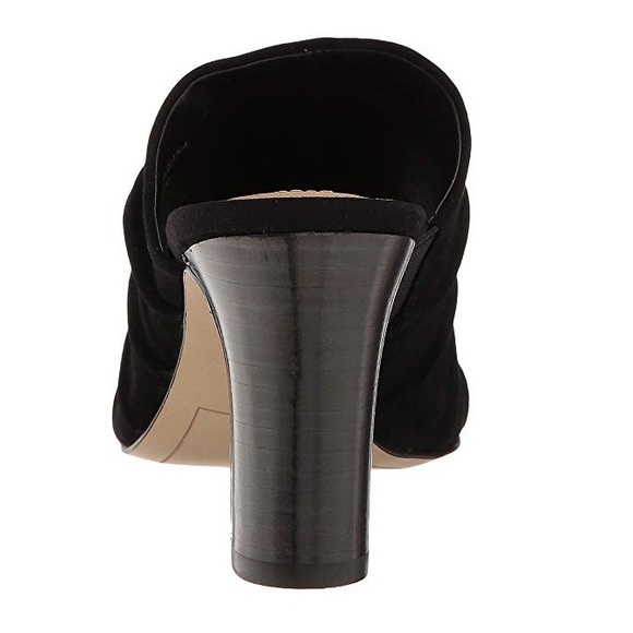 Black Peep Toe Slip On Ruched Block Heel Mule - Picture 5 of 6